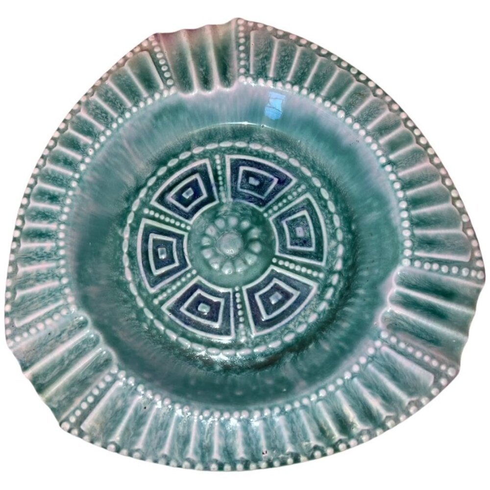 Vintage MCM Teal Blue/Green Rectangular Ceramic Ashtray 10"